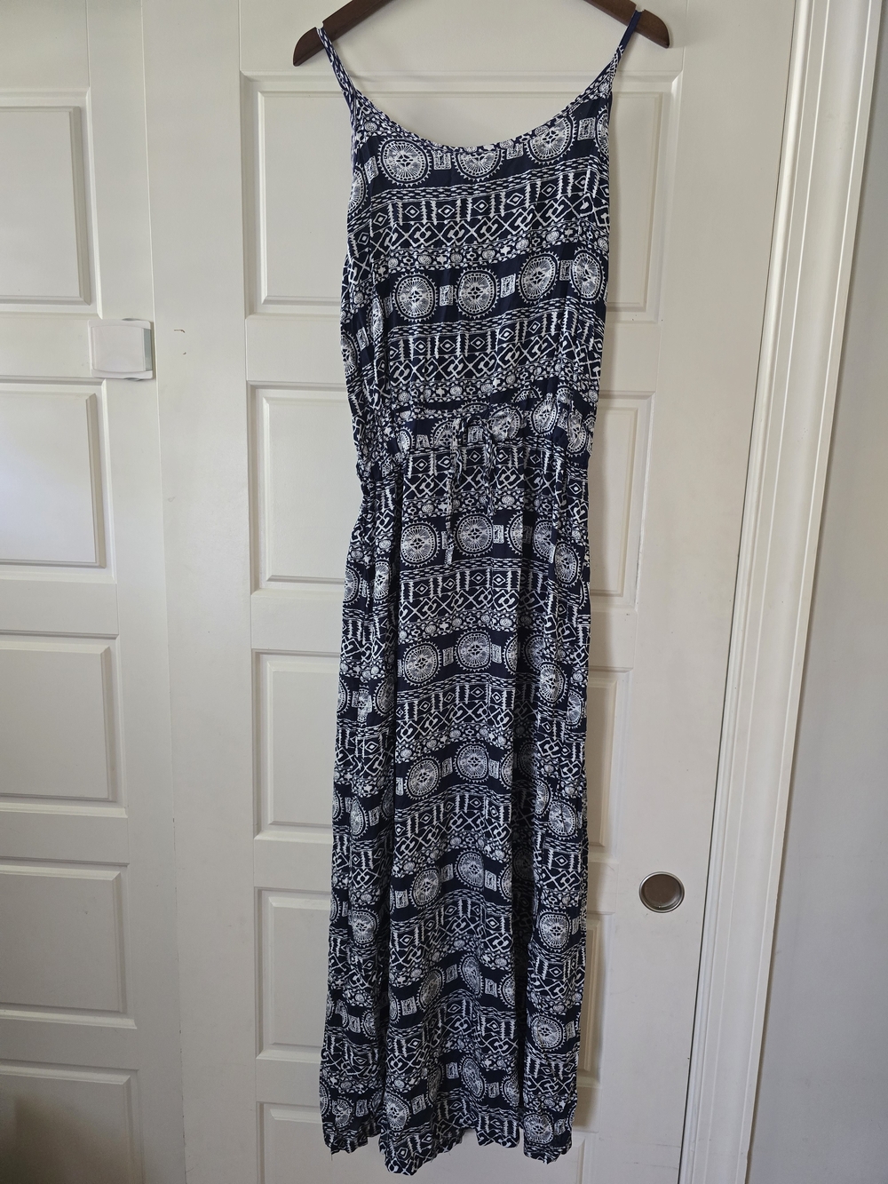 India Boutique Navy & White Printed Spaghetti Strap Maxi Dress